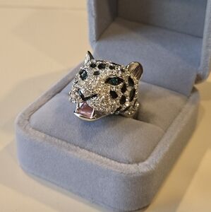 Leopard Crystal Cocktail Fashion Ring EUC Size 7